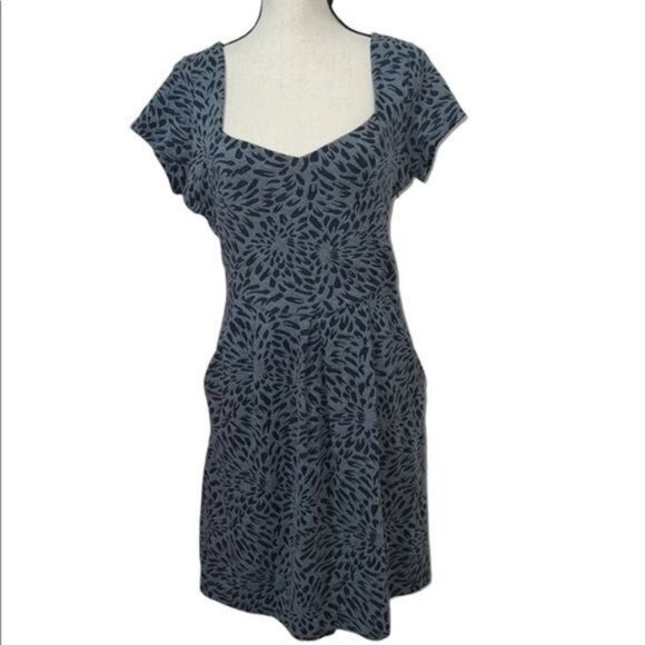Deletta Blue Gray Floral Print Cap Sleeve Dress w/ Open Back Womens Size M - Picture 1 of 14